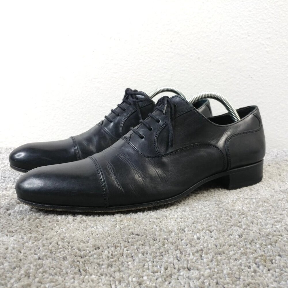 Russell & Bromley Mens UK 7 Shoes Cap Toe Oxford Lace Up Black Leather Hand Made - Picture 2 of 11